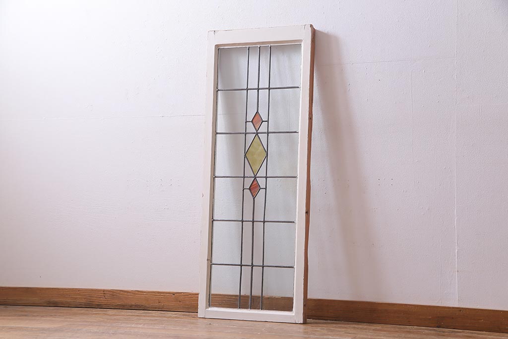 アンティーク建具 イギリスアンティーク ステンドグラスのペイントフィックス窓・大(明り取り)(R-037513)