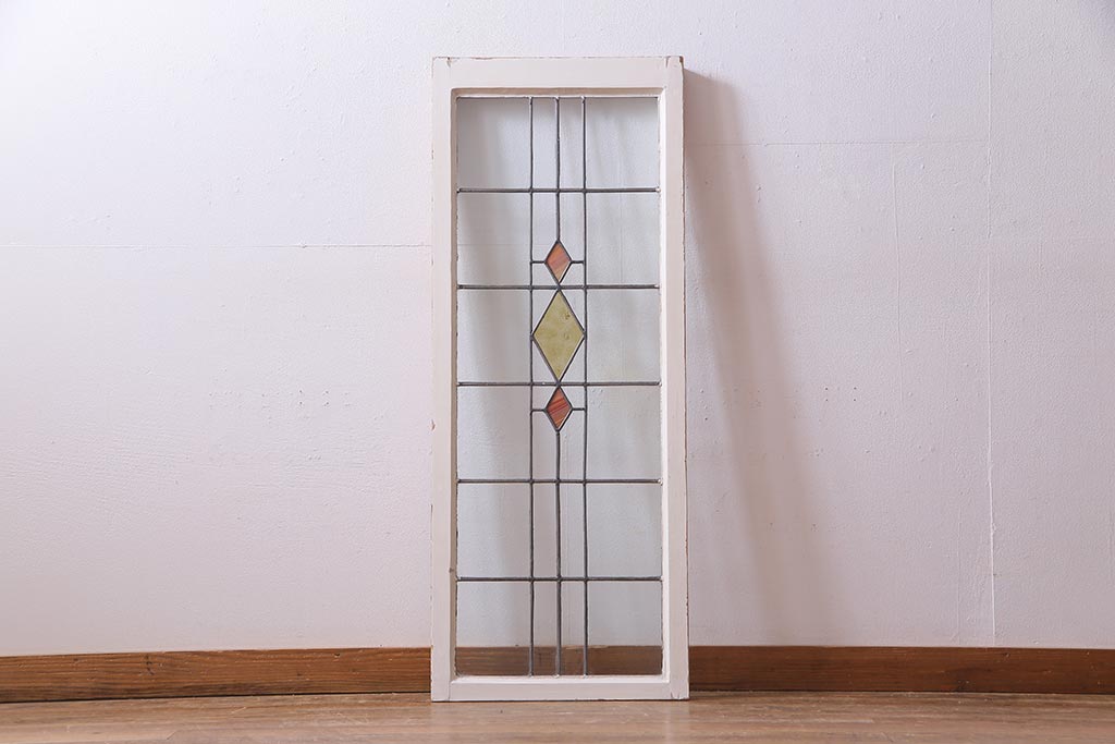 アンティーク建具 イギリスアンティーク ステンドグラスのペイントフィックス窓・大(明り取り)(R-037513)