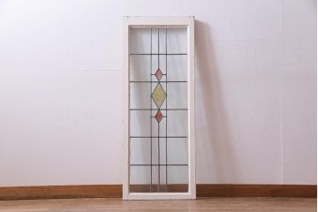 アンティーク建具 イギリスアンティーク ステンドグラスのペイントフィックス窓・大(明り取り)(R-037513)