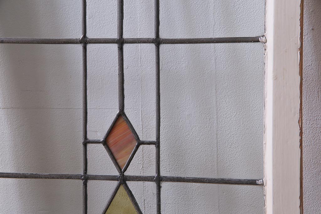 アンティーク建具 イギリスアンティーク ステンドグラスのペイントフィックス窓・大(明り取り)(R-037513)