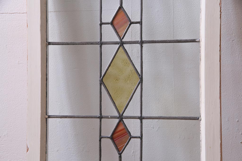 アンティーク建具 イギリスアンティーク ステンドグラスのペイントフィックス窓・大(明り取り)(R-037513)