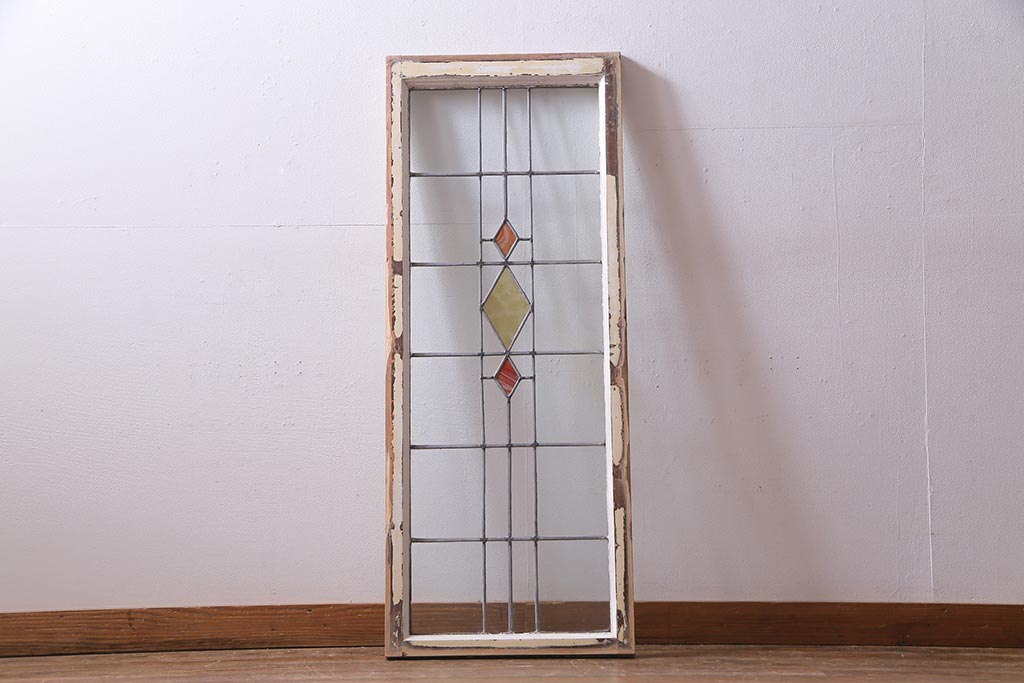 アンティーク建具 イギリスアンティーク ステンドグラスのペイントフィックス窓・大(明り取り)(R-037513)