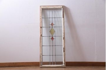 アンティーク建具 イギリスアンティーク ステンドグラスのペイントフィックス窓・大(明り取り)(R-037513)
