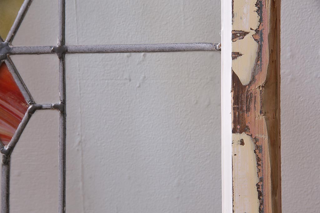 アンティーク建具 イギリスアンティーク ステンドグラスのペイントフィックス窓・大(明り取り)(R-037513)