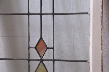 アンティーク建具　イギリスアンティーク　ステンドグラスのペイントフィックス窓・大(明り取り)(R-037513)