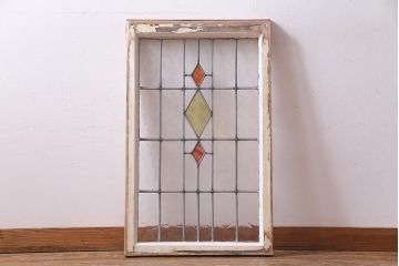アンティーク建具　イギリスアンティーク　ステンドグラスのペイントフィックス窓・小(明り取り)(R-037514)