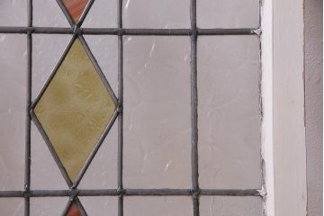 アンティーク建具　イギリスアンティーク　ステンドグラスのペイントフィックス窓・小(明り取り)(R-037515)