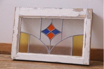 アンティーク建具　イギリスアンティーク　ステンドグラスのペイントフィックス窓(小窓、明り取り)(R-037517)
