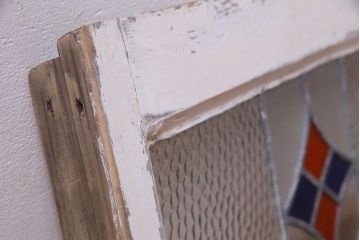 アンティーク建具　イギリスアンティーク　ステンドグラスのペイントフィックス窓(小窓、明り取り)(R-037517)
