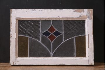 アンティーク建具　イギリスアンティーク　ステンドグラスのペイントフィックス窓(小窓、明り取り)(R-037517)