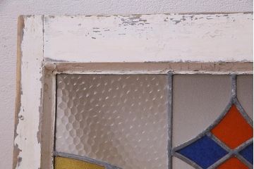アンティーク建具　イギリスアンティーク　ステンドグラスのペイントフィックス窓(小窓、明り取り)(R-037517)