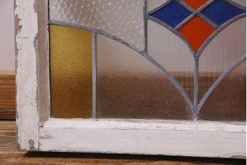 アンティーク建具　イギリスアンティーク　ステンドグラスのペイントフィックス窓(小窓、明り取り)(R-037517)