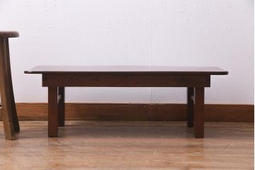 アンティーク家具　和製アンティーク　総ケヤキ材　一枚板　大胆な杢目が美しいレトロな角ちゃぶ台(ローテーブル)(R-037521)