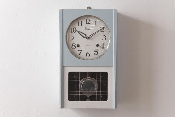 レトロ雑貨　Meiji(明治時計社)　21DAY　手巻き　淡いペイントがおしゃれなゼンマイ式振り子時計(柱時計、掛け時計)(R-037527)