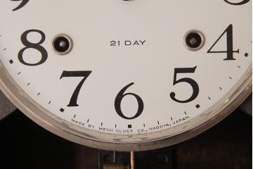 レトロ雑貨　Meiji(明治時計社)　21DAY　手巻き　淡いペイントがおしゃれなゼンマイ式振り子時計(柱時計、掛け時計)(R-037527)