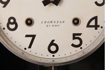 ビンテージ雑貨　堀田時計店　N.H.T　CROWNFAN　21DAY　ゼンマイ式　淡いペイントがおしゃれな振り子掛時計(柱時計、壁掛け時計)(R-037533)