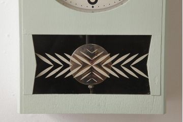 ビンテージ雑貨　堀田時計店　N.H.T　CROWNFAN　21DAY　ゼンマイ式　淡いペイントがおしゃれな振り子掛時計(柱時計、壁掛け時計)(R-037533)