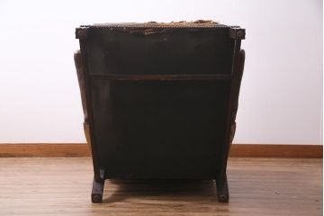 ジャンク品　アンティーク家具　本革　1人掛けウイングバックソファ(ウィングバック、ハイバックソファ、一人掛け、ディスプレイ)(R-037535)