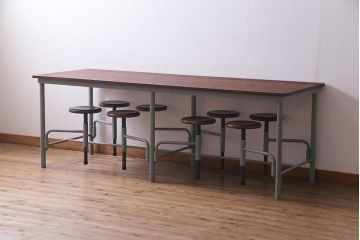 ラフジュ工房オリジナル ペイント　格納スツール付き8人掛けテーブル(ダイニングテーブル、作業台)(R-037538)