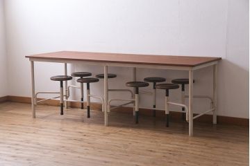 ラフジュ工房オリジナル ペイント　格納スツール付き8人掛けテーブル(ダイニングテーブル、作業台)(R-037539)