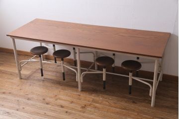 ラフジュ工房オリジナル ペイント　格納スツール付き8人掛けテーブル(ダイニングテーブル、作業台)(R-037539)