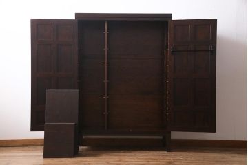 中古　松本民芸家具　ワードローブをリメイク!シックな雰囲気が魅力の収納棚(キャビネット、下駄箱)(R-037540)