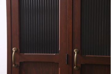 ラフジュ工房オリジナル　ヒノキ無垢材・ヒバ材　モールガラスがレトロな雰囲気を放つ2人用ロッカー(収納棚、戸棚)(R-037542)
