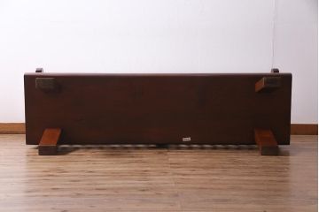 中古　激レア!　特注品　九州民芸家具　スピンドルベンチ(アーム付きベンチ、3人掛け、三人掛け)(定価約75万円)(R-037544)