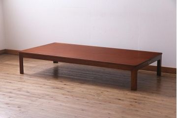 レトロ家具　エンジュ(槐)材　漆塗り　折り畳み式の珍しい座卓・大(ローテーブル)(R-037546)