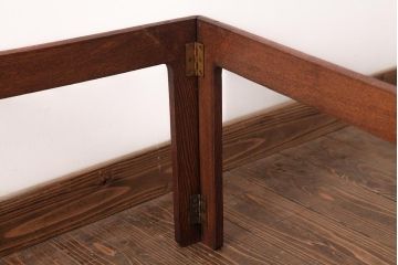 レトロ家具　エンジュ(槐)材　漆塗り　折り畳み式の珍しい座卓・大(ローテーブル)(R-037546)