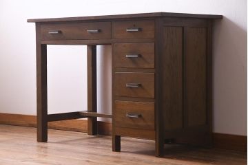 レトロ家具　昭和レトロ　薄型リメイク　ノスタルジックなナラ材製の片袖デスク(片袖机、在宅ワーク、在宅用ワークデスク)(R-037553)