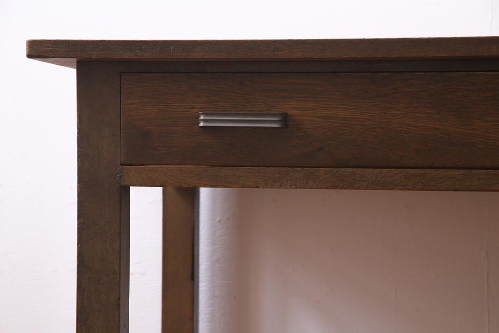 レトロ家具　昭和レトロ　薄型リメイク　ノスタルジックなナラ材製の片袖デスク(片袖机、在宅ワーク、在宅用ワークデスク)(R-037553)