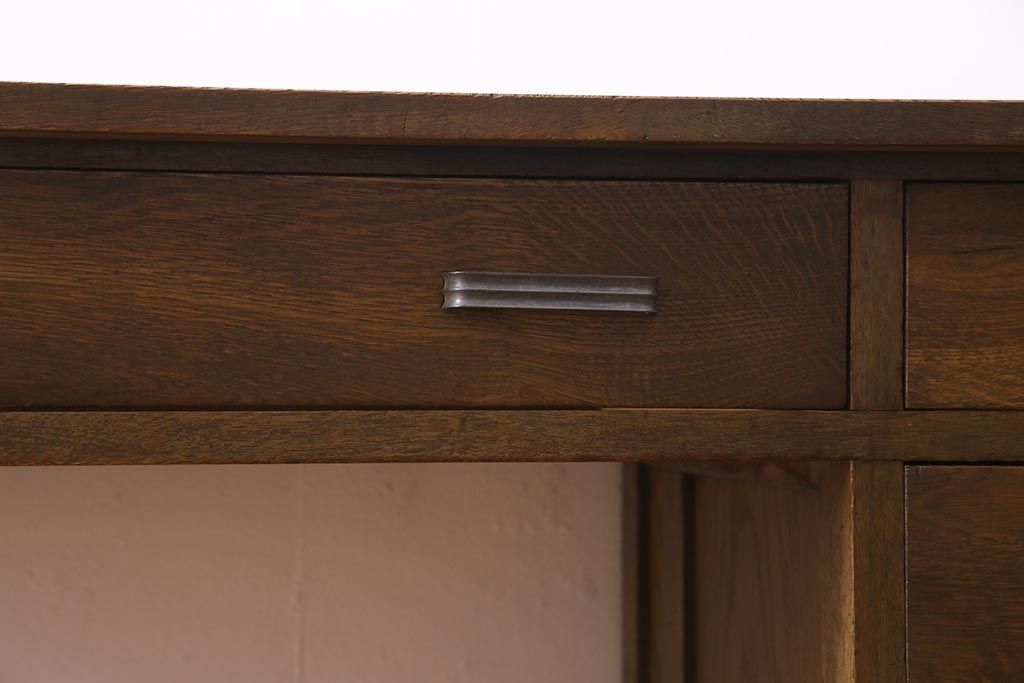 レトロ家具　昭和レトロ　薄型リメイク　ノスタルジックなナラ材製の片袖デスク(片袖机、在宅ワーク、在宅用ワークデスク)(R-037553)