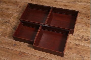 中古　伝統工芸品　大阪唐木指物　在銘　紫檀(シタン)材　漆塗り　縁起物の彫りが目を引く飾り棚(違い棚、茶棚)(R-037558)