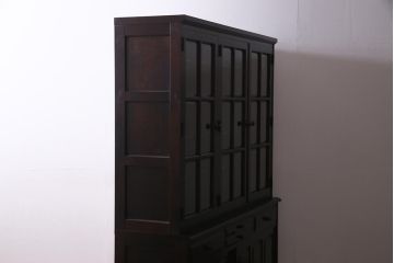 中古　北海道民芸家具　OM168特注品　カバ材　シックな色味の収納棚(食器棚、飾り棚)(定価約90万円〜)(R-037559)