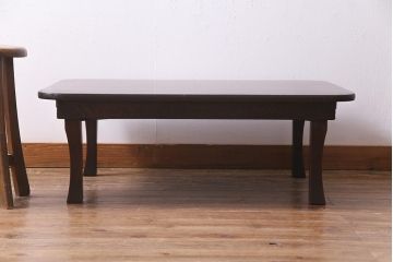 レトロ家具　栓材　折りたたみ　懐かしさ漂う昭和レトロな角ちゃぶ台(ローテーブル)(R-037560)