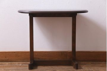 ビンテージ家具　民芸家具　木製　オーバル型のシンプルなサイドテーブル(花台)(R-037563)
