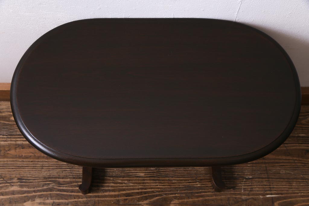 ビンテージ家具　民芸家具　木製　オーバル型のシンプルなサイドテーブル(花台)(R-037563)