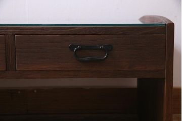 アンティーク家具　和製アンティーク　ガラス天板付き　総桐材　味のあるレトロな文机(ローテーブル)(R-037564)