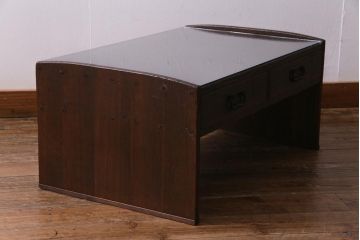 アンティーク家具　和製アンティーク　ガラス天板付き　総桐材　味のあるレトロな文机(ローテーブル)(R-037564)