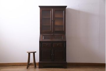 中古　松本民芸家具　廃盤品　ビンテージ　モールガラスがレトロなビューロー(ビューローブックケース)(R-037566)