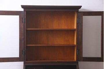 中古　松本民芸家具　廃盤品　ビンテージ　モールガラスがレトロなビューロー(ビューローブックケース)(R-037566)