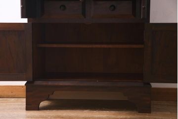 中古　松本民芸家具　廃盤品　ビンテージ　モールガラスがレトロなビューロー(ビューローブックケース)(R-037566)