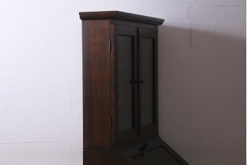 中古　松本民芸家具　廃盤品　ビンテージ　モールガラスがレトロなビューロー(ビューローブックケース)(R-037566)