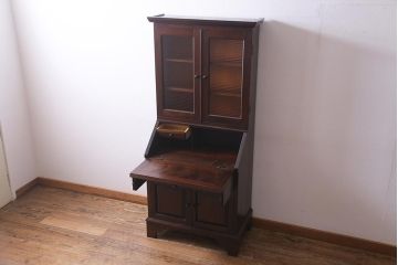 中古　松本民芸家具　廃盤品　ビンテージ　モールガラスがレトロなビューロー(ビューローブックケース)(R-037566)