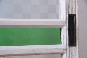 アンティーク建具　ペイント　色ガラス・当店オリジナルガラス　爽やかなカラーのガラス戸1枚(引き戸)(R-037569)