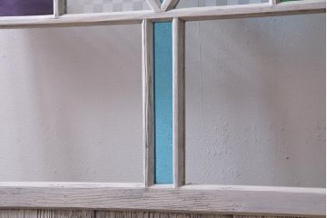 アンティーク建具　ペイント　色ガラス・当店オリジナルガラス　爽やかなカラーのガラス戸1枚(引き戸)(R-037569)
