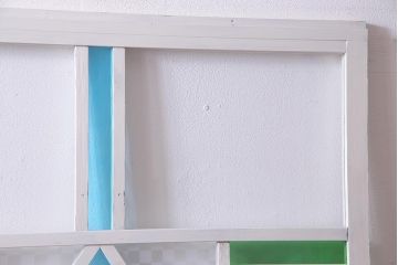 アンティーク建具　ペイント　色ガラス・当店オリジナルガラス　爽やかなカラーのガラス戸1枚(引き戸)(R-037569)