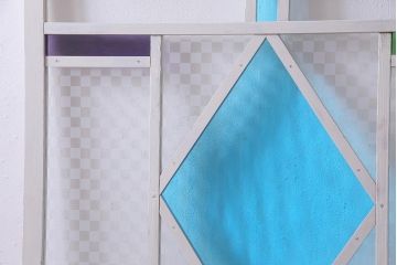 アンティーク建具　ペイント　色ガラス・当店オリジナルガラス　爽やかなカラーのガラス戸1枚(引き戸)(R-037569)