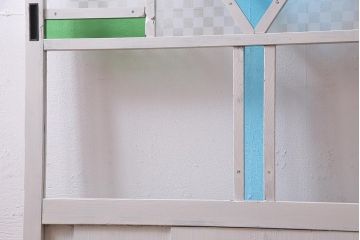 アンティーク建具　ペイント　色ガラス・当店オリジナルガラス　爽やかなカラーのガラス戸1枚(引き戸)(R-037569)